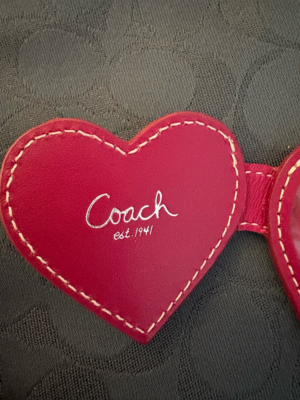 Coach Patent Leather Red Photo Frame Heart Keychain with Lock - Picture 3 of 5